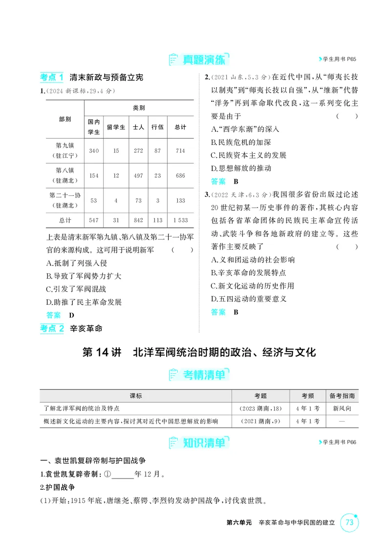 《1_06-第六单元　辛亥革命与中华民国的建立_2026版教学资源包_202653高考总复习A版_湖南版_2026版.湖南版.选考总复习.历史.5·3A版_二、教师用书PDF_必修中外历史纲要（上）_2_精讲册PDF》第3页预览