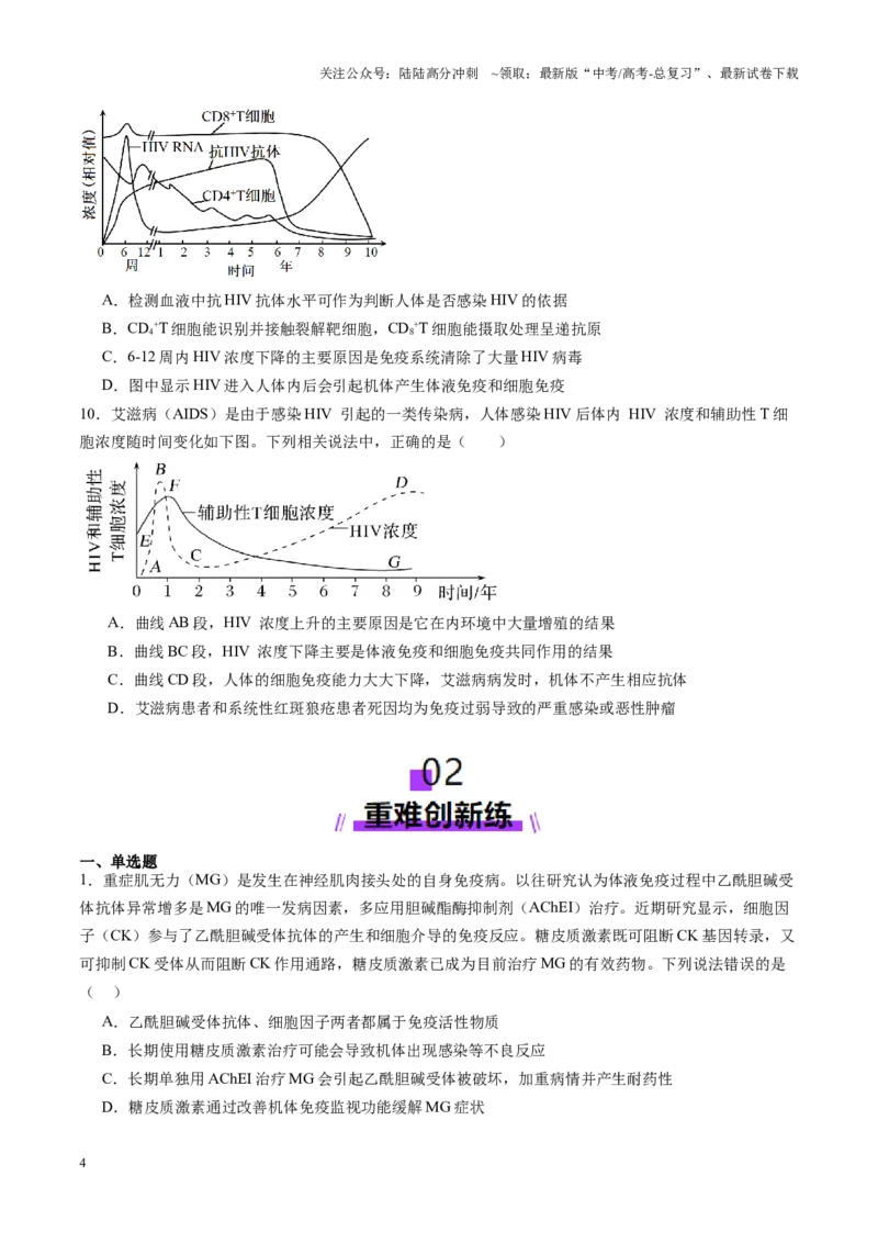 《第28讲免疫调节（练习）（学生版）_06-生物-高考总复习_一轮复习_2025年_2025年高考生物一轮复习讲义+练习+课件（新教材新高考）_第八单元稳态与调节》第4页预览