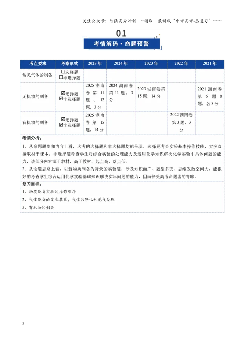 《第03讲常用物质的制备（复习讲义）（湖南专用）（学生版）_05-化学-高考总复习_一轮复习_2026年-化学高考一轮复习_2026年高考化学一轮课件+讲义+练习（湖南专用）-G331》第2页预览