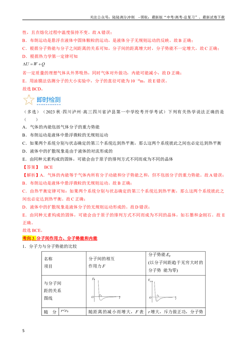 《考点57分子动理论固体和液体（解析版）_04-物理-高考总复习_一轮复习_2024年_2024年高考物理一轮复习考点帮（全国通用）_答案解析版》第5页预览