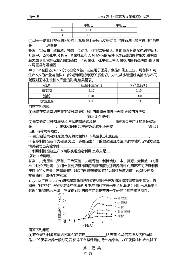 《1_专题25　传统发酵技术与微生物的应用（试题word）_2023版教学资源包_2023版新高考新教材版选考总复习生物5·3B版_25_专题二十五传统发酵技术与微生物的应用_3_试题WORD》第6页预览