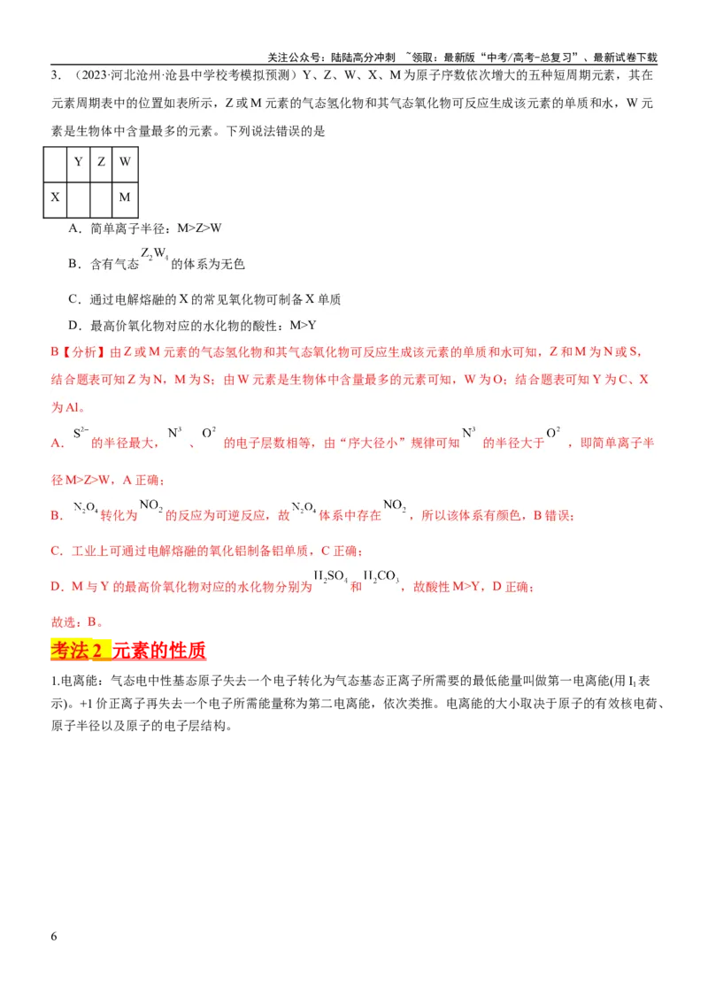《考点18元素周期律与元素周期表（核心考点精讲精练）-备战2024年高考化学一轮复习考点帮（新高考专用）（教师版）_05-化学-高考总复习_一轮复习_2024年_第5章物质结构与性质元素周期律》第6页预览