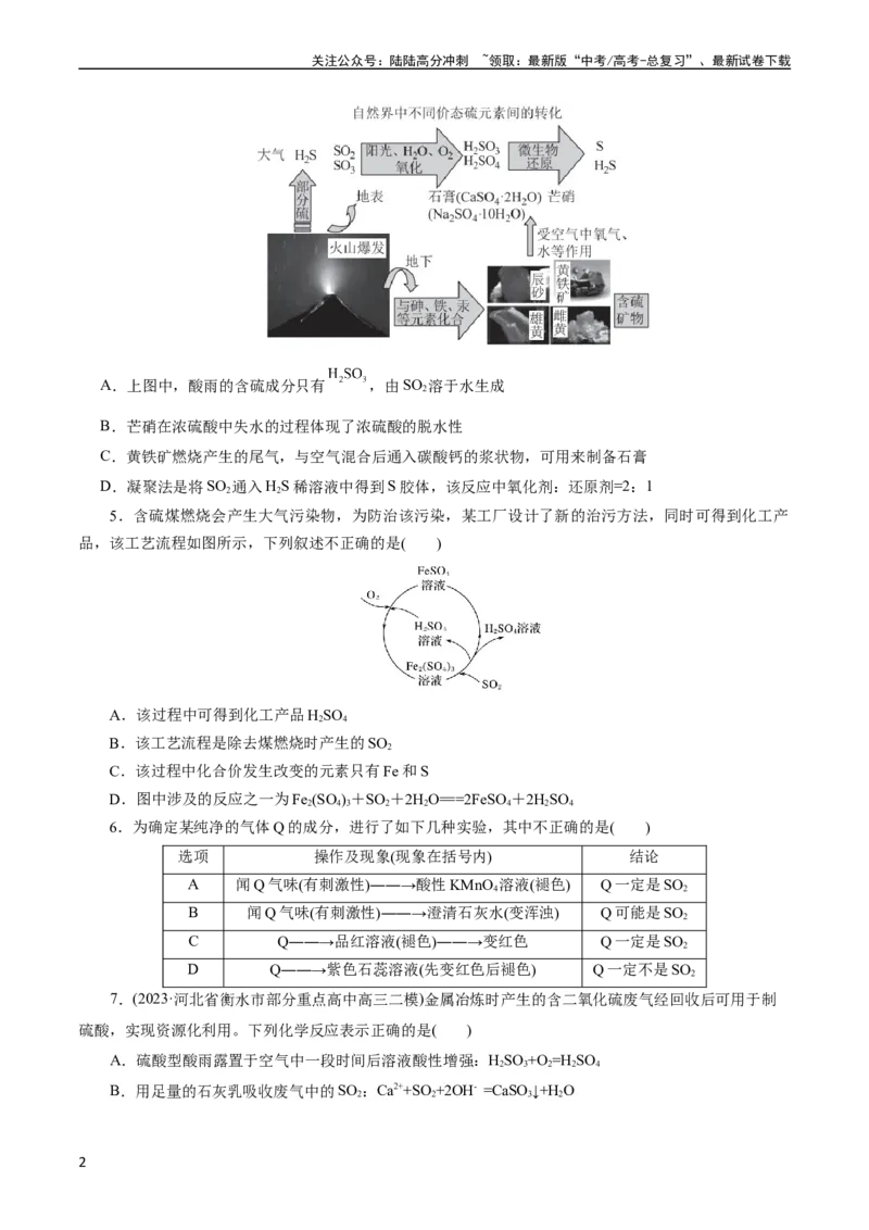 《考点10硫及其化合物(好题冲关)(原卷版)_05-化学-高考总复习_一轮复习_2024年_2024年高考化学一轮复习考点帮（全国通用）_考点10硫及其化合物（核心考点精讲精练）（全国通用）》第2页预览