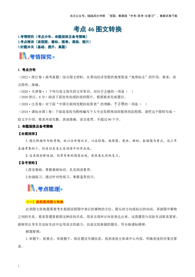 《考点46图文转换（学生版）_一轮复习_2025年_2025年高考语文一轮复习考点精讲精练（新高考通用）》第1页预览