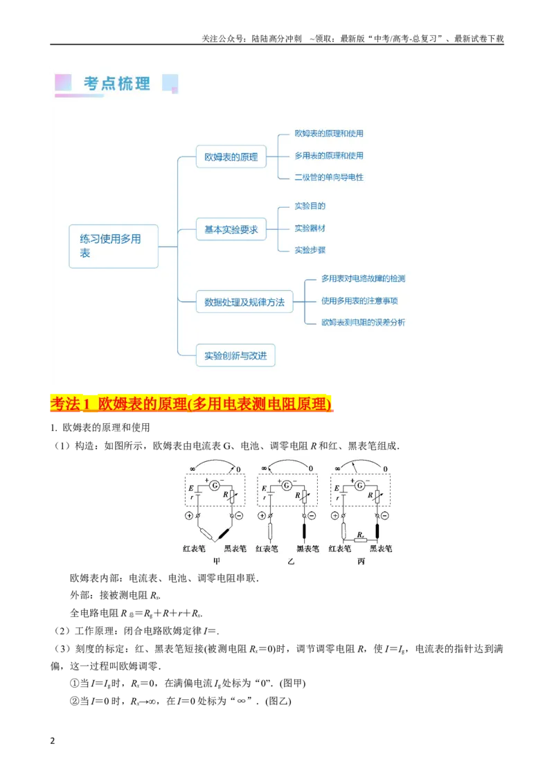 《考点44实验十一练习使用多用电表-（核心考点精讲+分层精练）原卷版_04-物理-高考总复习_一轮复习_2024年_2024年高考物理一轮复习考点帮（新高考专用）》第2页预览