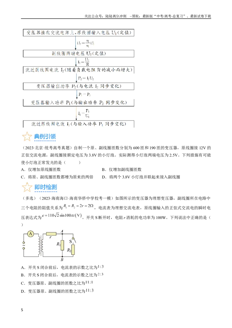 《考点53变压器远距离输电（原卷版）_04-物理-高考总复习_一轮复习_2024年_2024年高考物理一轮复习考点帮（全国通用）》第5页预览