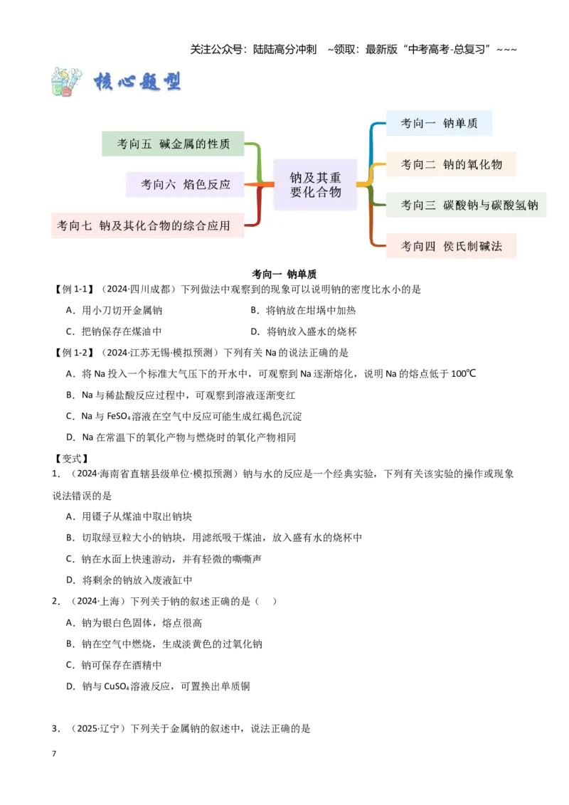 《第05讲钠及其重要化合物-（新高考专用）（学生版）_05-化学-高考总复习_一轮复习_2026年-化学高考一轮复习_2026年新高考化学一轮复习（新高考专用）-G413_资料》第7页预览