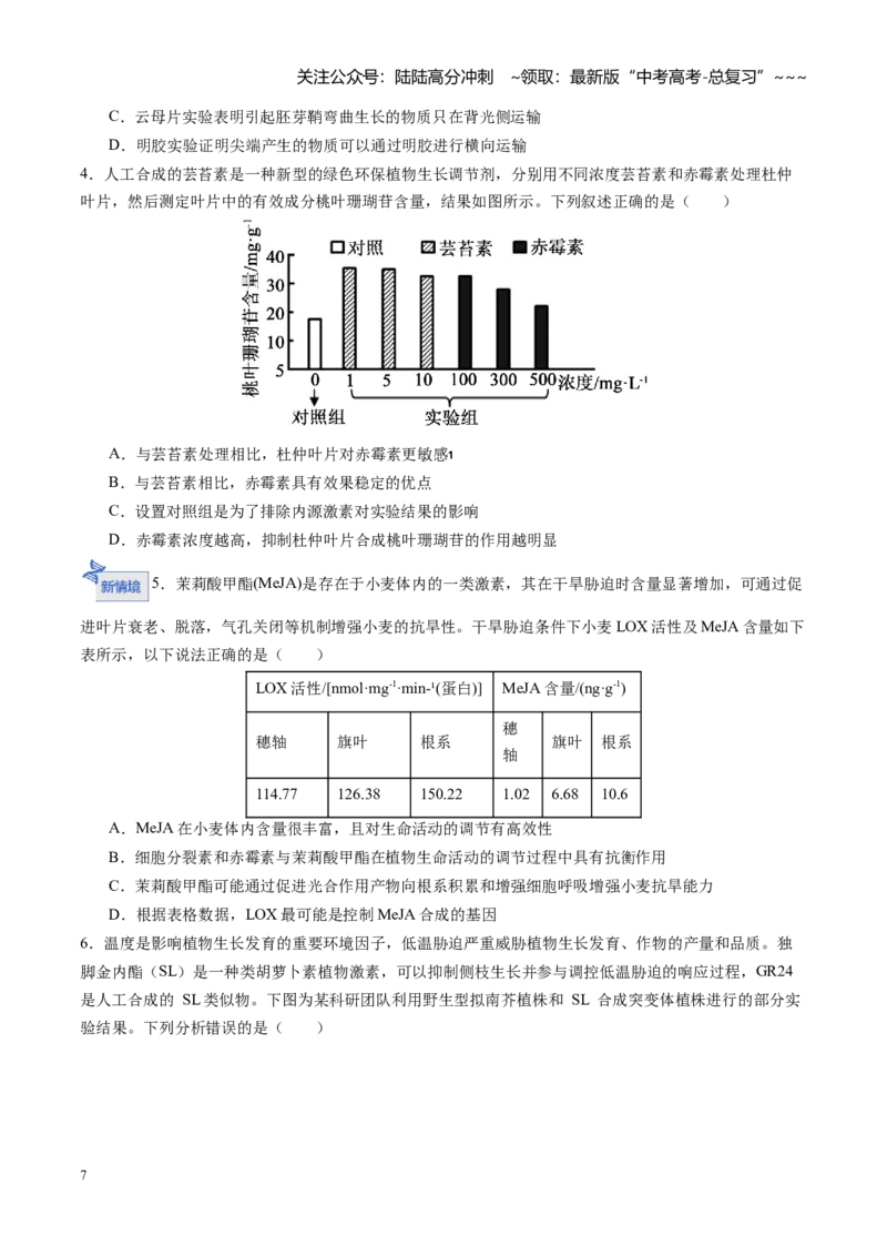 《第33讲植物生命活动调节第1课时（专项训练）（福建专用）（学生版）_06-生物-高考总复习_一轮复习_2026年-生物高考一轮复习_2026年高考生物一轮课件+讲义+练习（福建专用）-G328》第7页预览