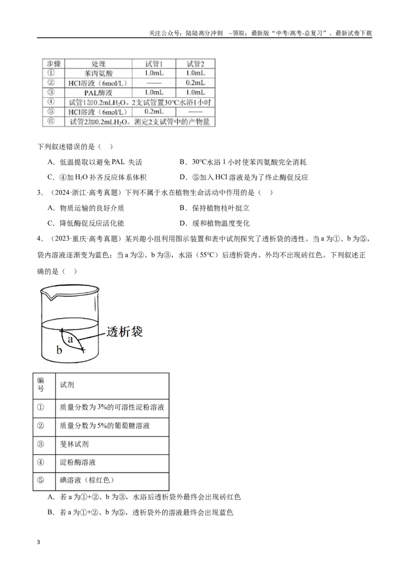 《第2天物质运输、酶和ATP（原卷版）_06-生物-高考总复习_专项复习_2024年_2024年高考生物考前15天夺分必备_资料》第3页预览