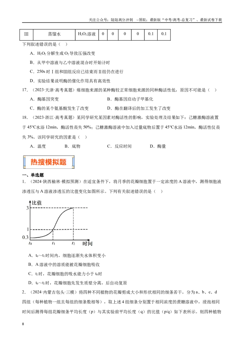 《第2天物质运输、酶和ATP（原卷版）_06-生物-高考总复习_专项复习_2024年_2024年高考生物考前15天夺分必备_资料》第8页预览