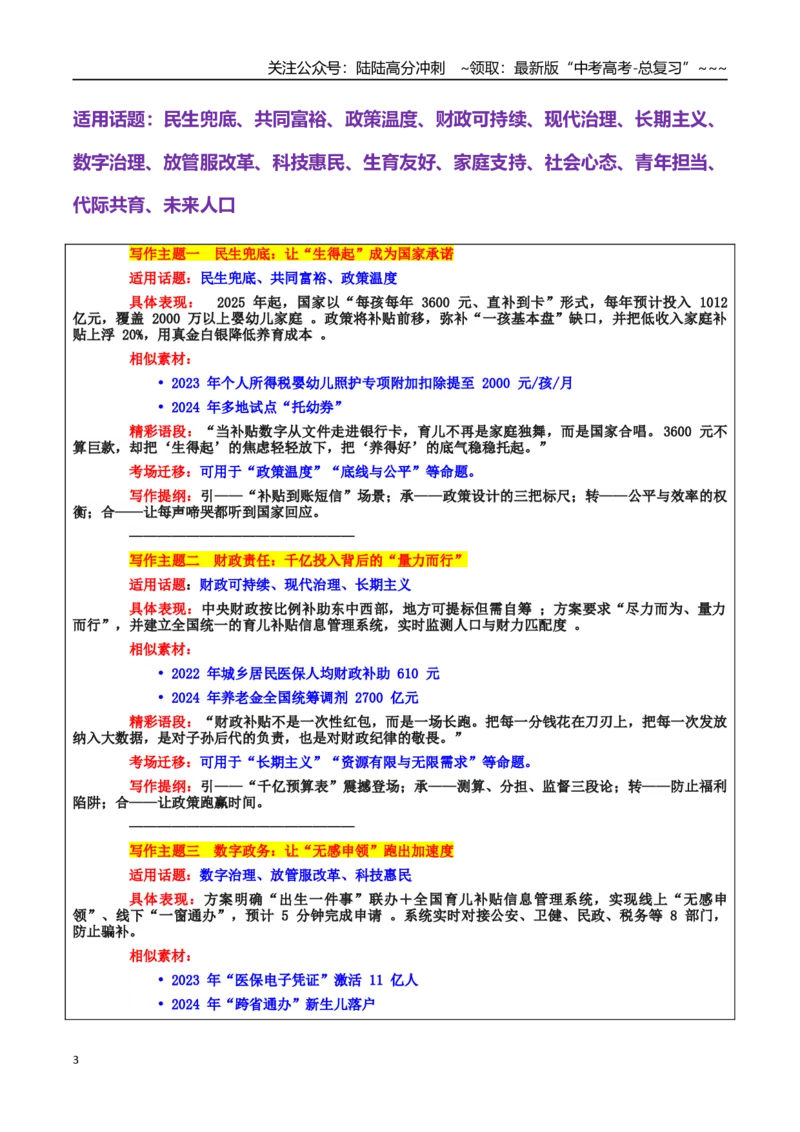 《热点话题28：社会民生：3600元育儿补贴把“国之大者”写进“婴之啼哭”_专项复习_2026年-语文专项复习_2026年高考语文作文热点素材积累运用（时代人物+时评精选+作文赏析）-G96_资料》第3页预览