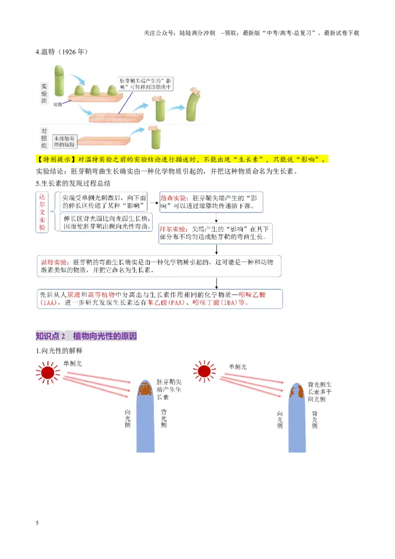 《第31讲植物生命活动调节（第一课时，植物生长素及其生理作用）（讲义）（教师版）_06-生物-高考总复习_一轮复习_2025年_2025年新高考生物一轮复习讲义PPT知识点习题训_资料》第5页预览