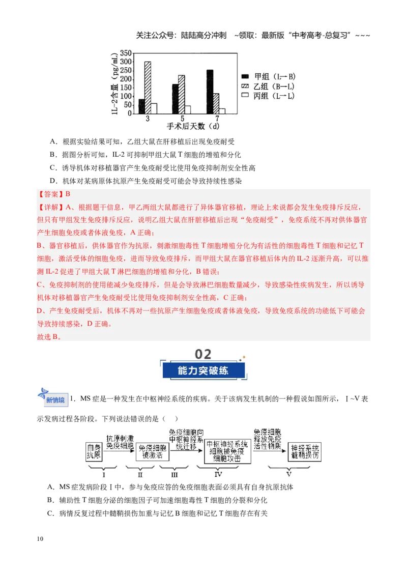 《第29讲免疫失调和免疫学的应用（专项训练）（四川专用）（教师版）_06-生物-高考总复习_一轮复习_2026年-生物高考一轮复习_2026年高考生物一轮课件+讲义+练习（四川专用）-G335》第10页预览