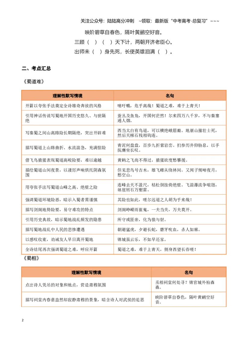 《第28练选择性必修下册《蜀道难》《蜀相》理解性默写（学生版)_专项复习_2026年-语文专项复习_2026年高考语文古诗文名句名篇默写每日一练（统编版）-G182_资料_2026版》第2页预览