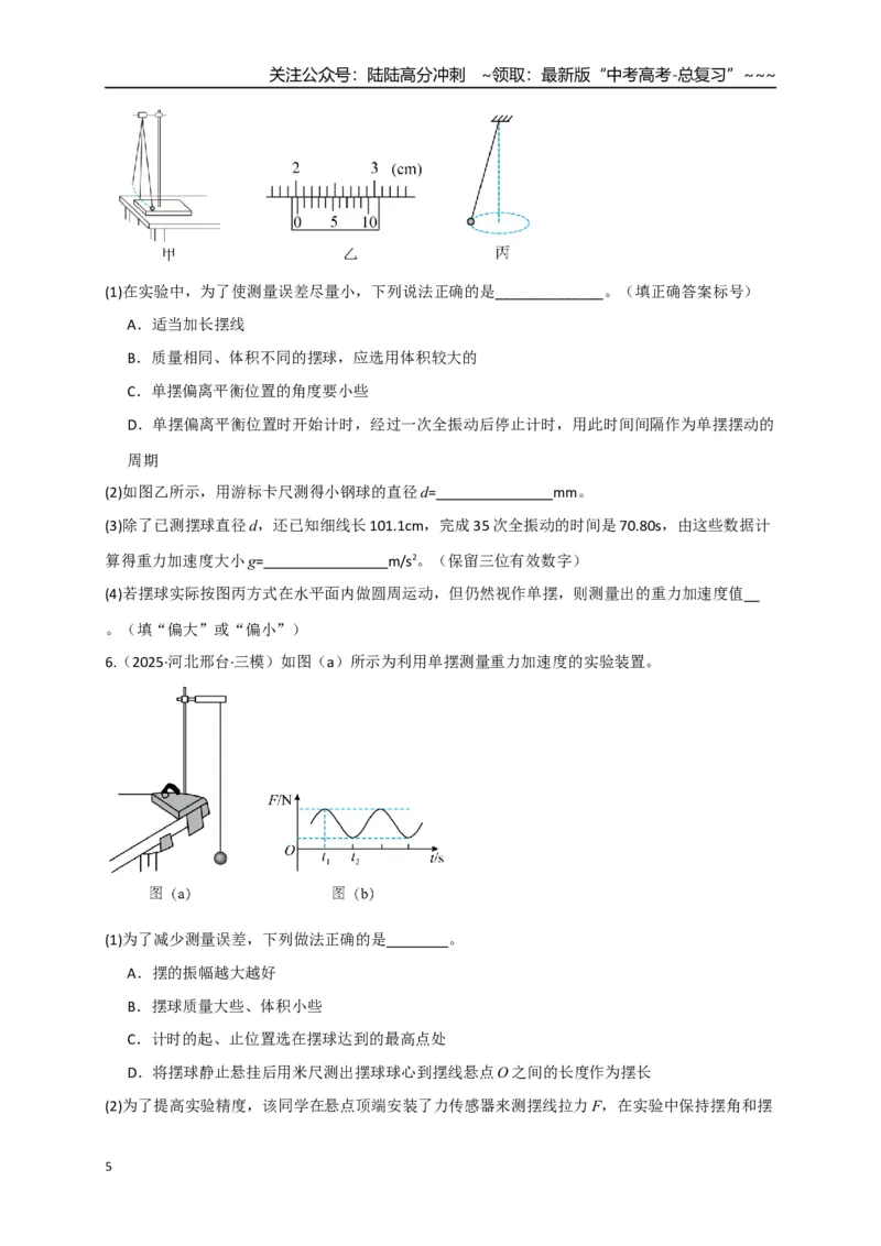 《第32讲实验：用单摆测重力加速度（专项训练）（湖南专用）（学生版）_04-物理-高考总复习_一轮复习_2026年-物理高考一轮复习_2026年高考物理一轮课件+讲义+练习（湖南专用）-G331》第5页预览