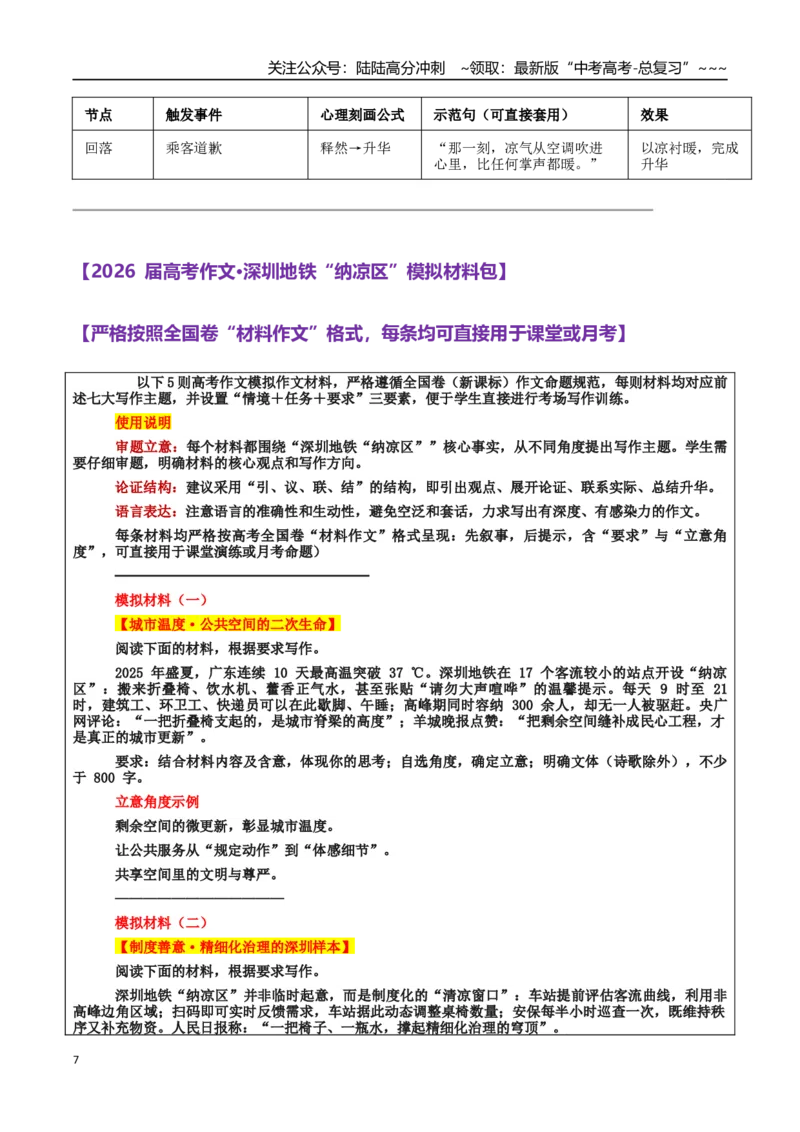 《热点话题22：人文关怀：深圳地铁“纳凉区”是“城市人文关怀的清凉窗口”_专项复习_2026年-语文专项复习_2026年高考语文作文热点素材积累运用（时代人物+时评精选+作文赏析）-G96_资料》第7页预览