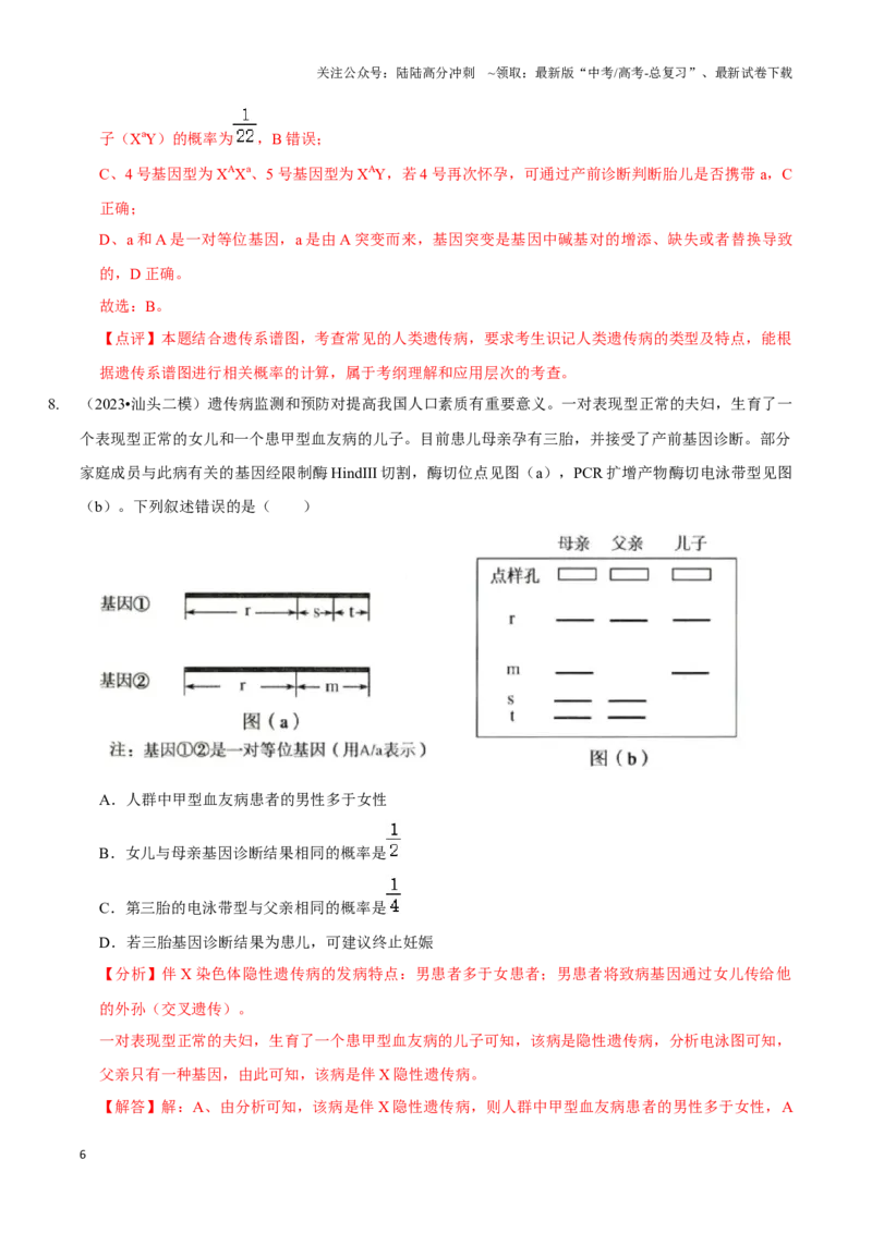 《考点25人类遗传病（精练）（解析版）_06-生物-高考总复习_一轮复习_2024年_2023-2024学年高三生物一轮复习_资料》第6页预览