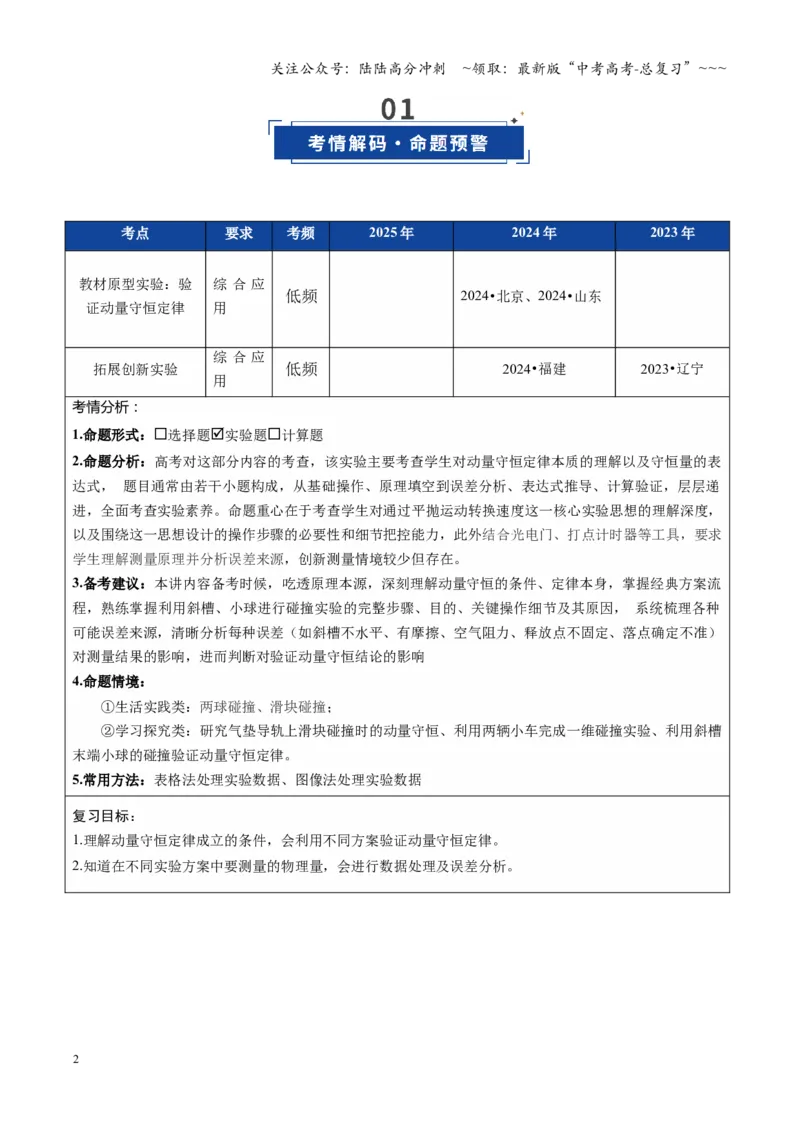 《第28讲实验：验证动量守恒定律（复习讲义）（全国通用）（学生版）_04-物理-高考总复习_一轮复习_2026年-物理高考一轮复习_2026年高考物理一轮复习讲义+练习+课件（新教材新高考）-G55》第2页预览