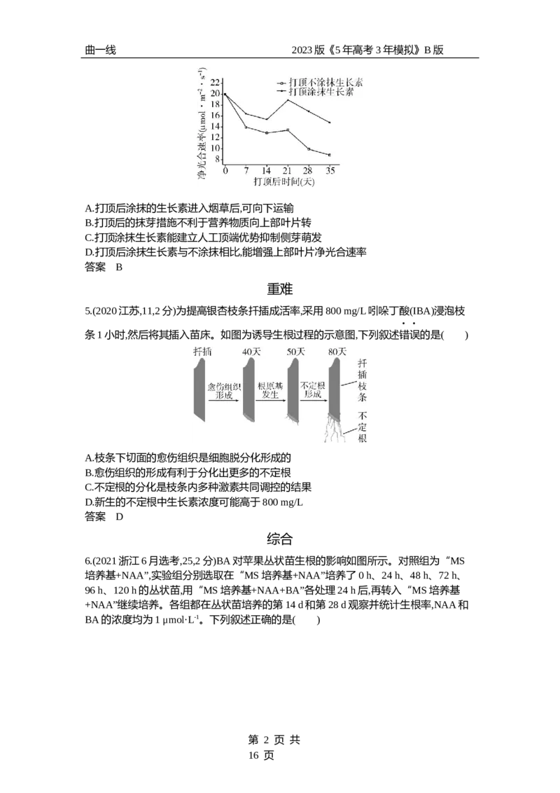 《1_专题20　植物生命活动的调节（试题word）_2023版教学资源包_2023版新高考新教材版选考总复习生物5·3B版_20_专题二十植物生命活动的调节_3_试题WORD》第2页预览