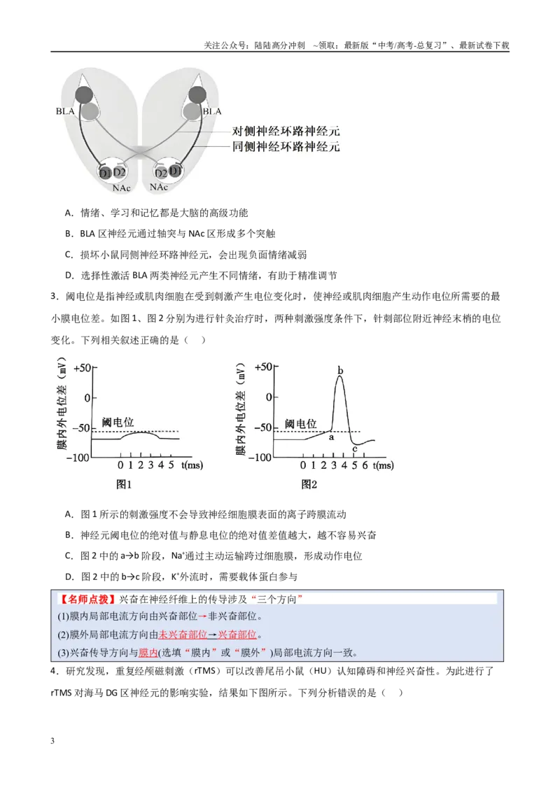 《猜押07动物生命活动的调节（学生版）_06-生物-高考总复习_专项复习_2025年_2025年高考生物抢分秘籍（新高考专用）_2025版》第3页预览