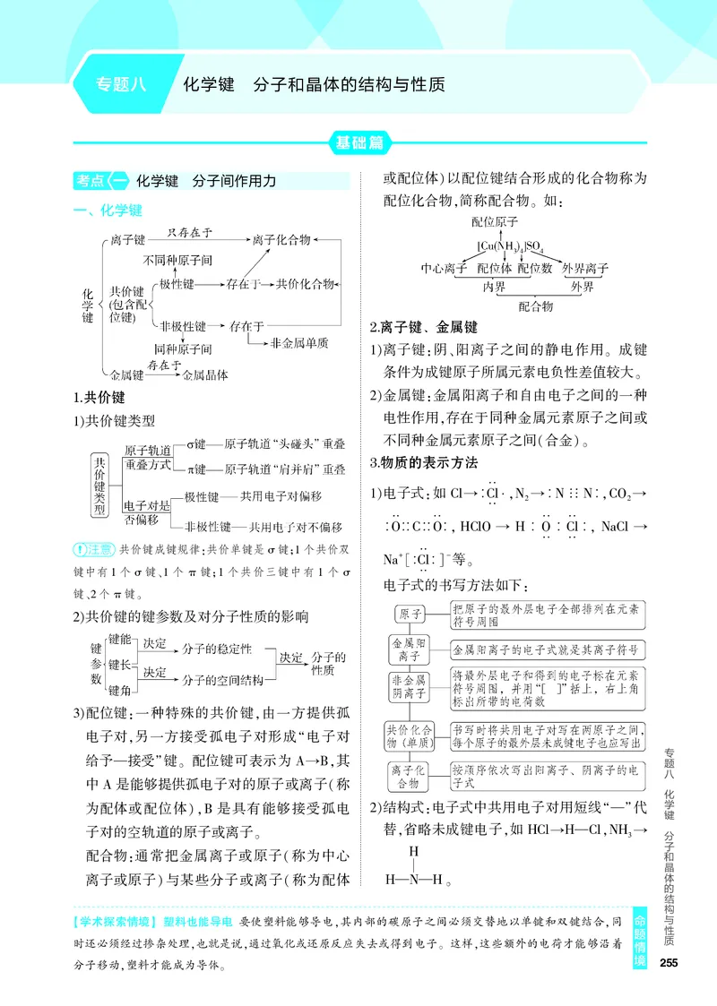 《1_4.PDF教参电子书——知识讲解册_2024版教学资源包_2024版.新高考版化学.5·3A版_8_专题八化学键分子和晶体的结构与性质_6_专题电子书》第1页预览