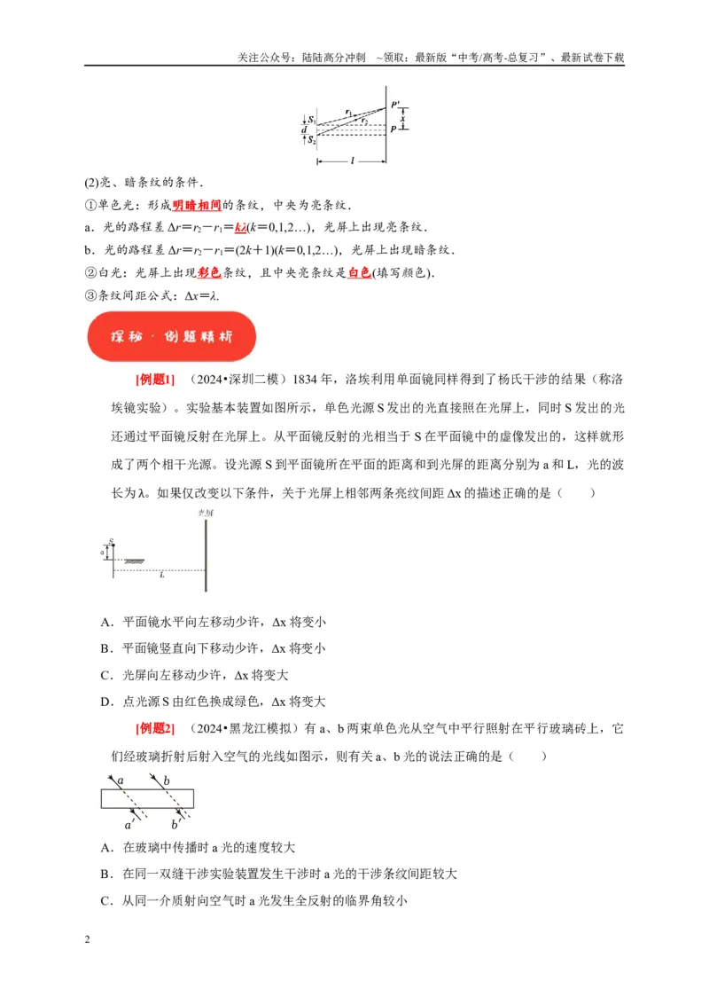 《第30讲　光的干涉、衍射和偏振（原卷版）_04-物理-高考总复习_一轮复习_2025年_2025届高考物理一轮复习考点精讲精练（全国通用）_资料_1-资料》第2页预览