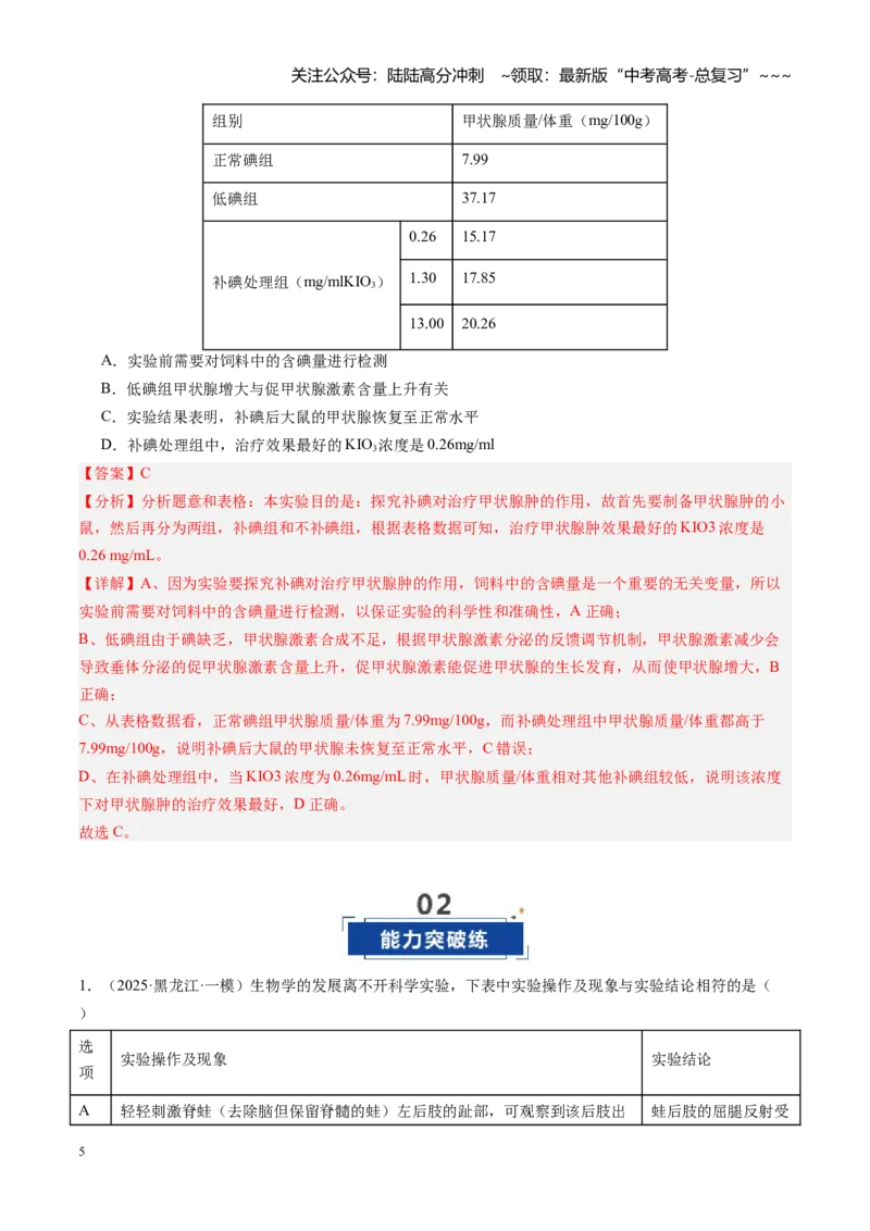 《第27讲体液调节（专项训练）（安徽专用）（教师版）_06-生物-高考总复习_一轮复习_2026年-生物高考一轮复习_2026年高考生物一轮课件+讲义+练习（安徽专用）-G326》第5页预览