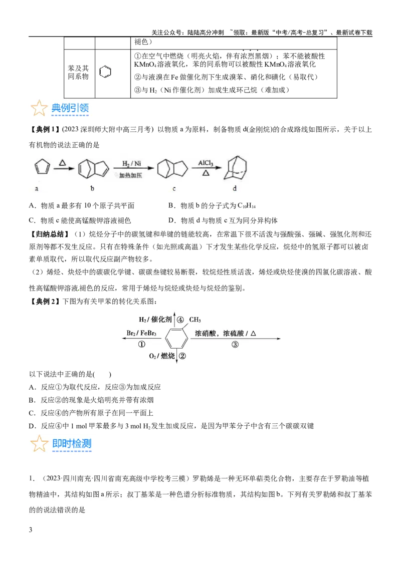 《考点2烃的结构与性质（核心考点精讲精练）-备战2024年高考化学一轮复习考点帮（新高考专用）（原卷版）_05-化学-高考总复习_一轮复习_2024年_第9章有机化学基础》第3页预览