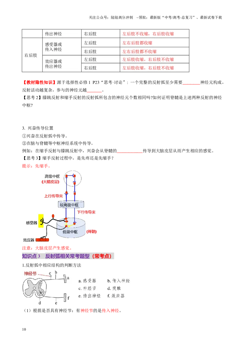 《第25讲神经调节（第一课时，神经调节的结构基础及基本方式）（讲义）（学生版）_06-生物-高考总复习_一轮复习_2025年_2025年高考生物一轮复习讲义+练习+课件（新教材新高考）》第10页预览