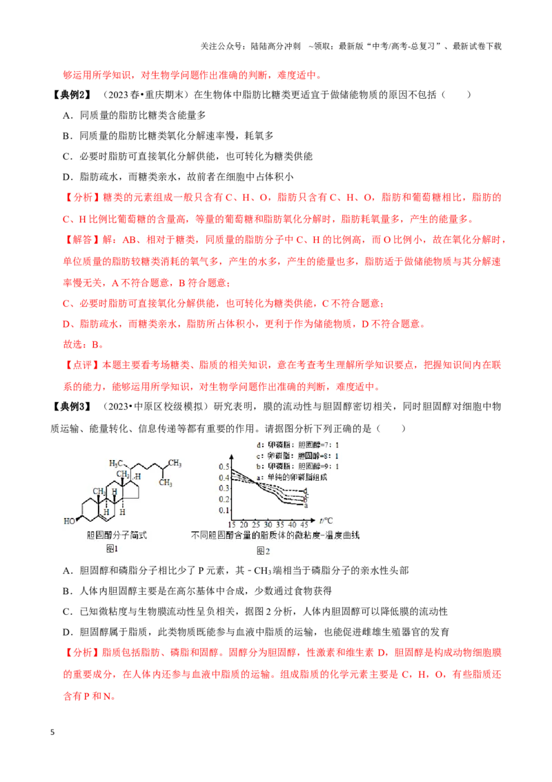 《考点2糖类、脂质、核酸的种类和作用（讲义）（解析版）_06-生物-高考总复习_一轮复习_2024年_2023-2024学年高三生物一轮复习_资料》第5页预览