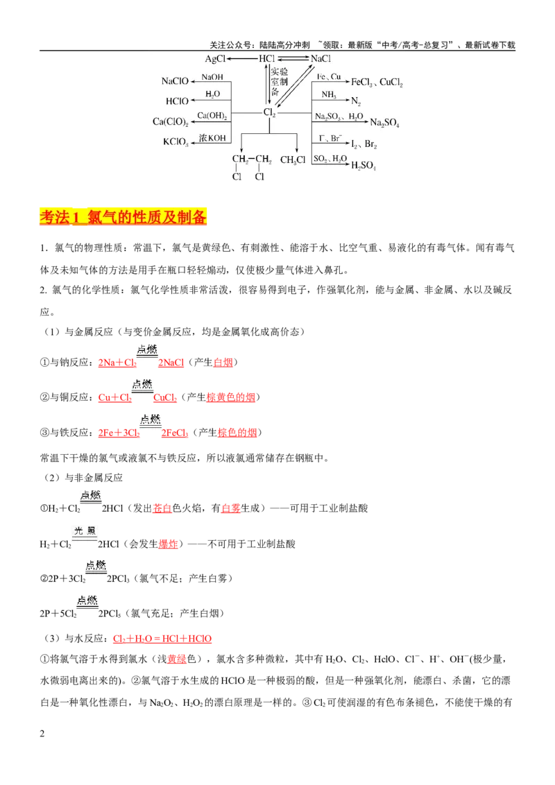 《考点14氯及其化合物（核心考点精讲精练）-备战2024年高考化学一轮复习考点帮（新高考专用）（教师版）_05-化学-高考总复习_一轮复习_2024年_2024年高考化学一轮复习考点帮（新高考专用）》第2页预览