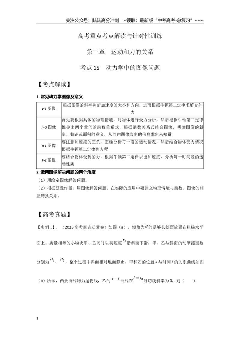 《考点15动力学中的图像问题（教师版）_04-物理-高考总复习_一轮复习_2026年-物理高考一轮复习_2026年高考物理一轮复习重点考点解读与针对性精讲练-G449_资料_2026版》第1页预览
