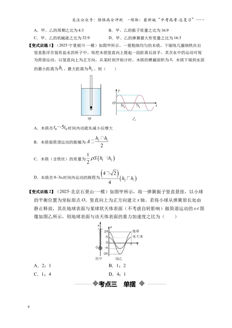 《第30讲机械振动（复习讲义）（湖南专用）（学生版）_04-物理-高考总复习_一轮复习_2026年-物理高考一轮复习_2026年高考物理一轮课件+讲义+练习（湖南专用）-G331》第9页预览