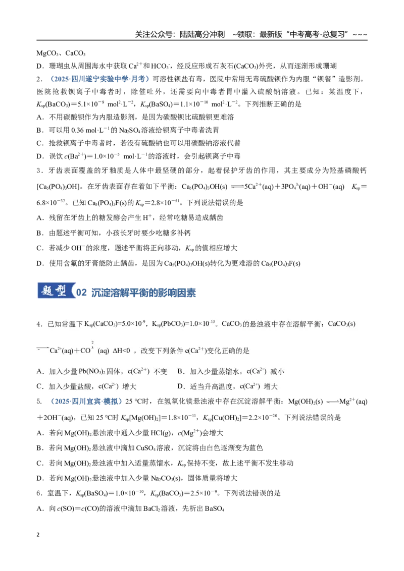 《第04讲沉淀溶解平衡（专项训练）（四川专用）（学生版）_05-化学-高考总复习_一轮复习_2026年-化学高考一轮复习_2026年高考化学一轮课件+讲义+练习（四川专用）-G335》第2页预览