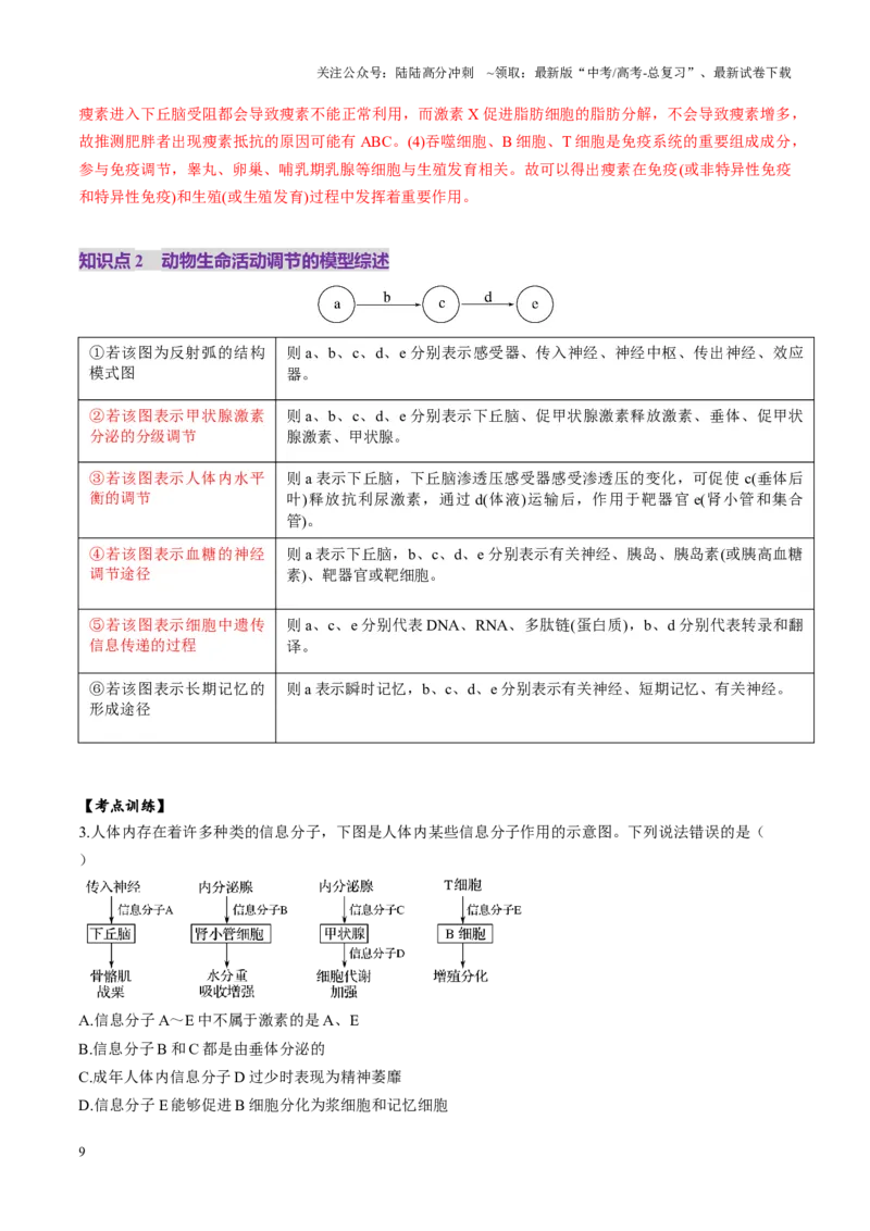 《第30讲动物生命活动调节的综合分析（讲义）（教师版）_06-生物-高考总复习_一轮复习_2025年_2025年新高考生物一轮复习讲义PPT知识点习题训_资料_第八单元稳态与调节》第9页预览