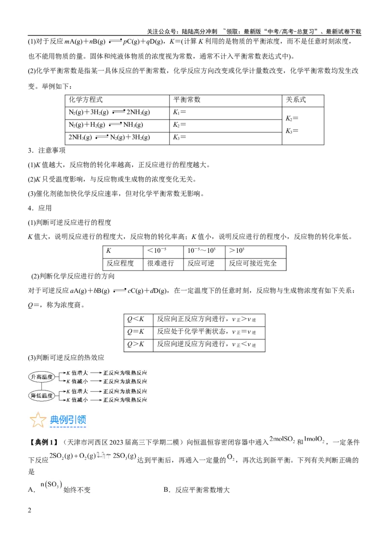 《考点3化学平衡常数及转化率的计算（核心考点精讲精练）-备战2024年高考化学一轮复习考点帮（新高考专用）（原卷版）_05-化学-高考总复习_一轮复习_2024年》第2页预览