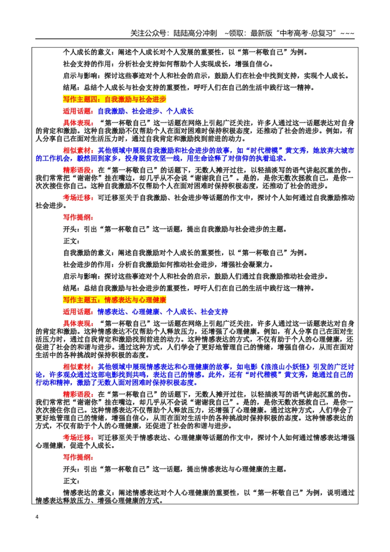 《热点话题40：当代年轻人的“自嘲文学”：“第一杯敬自己”——自我肯定、自我激励、个人成长_专项复习_2026年-语文专项复习_资料_热点话题素材》第4页预览