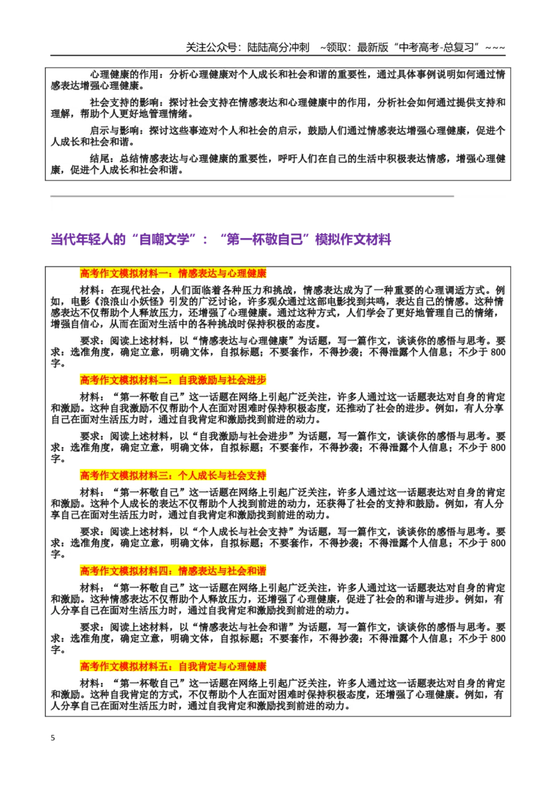 《热点话题40：当代年轻人的“自嘲文学”：“第一杯敬自己”——自我肯定、自我激励、个人成长_专项复习_2026年-语文专项复习_资料_热点话题素材》第5页预览