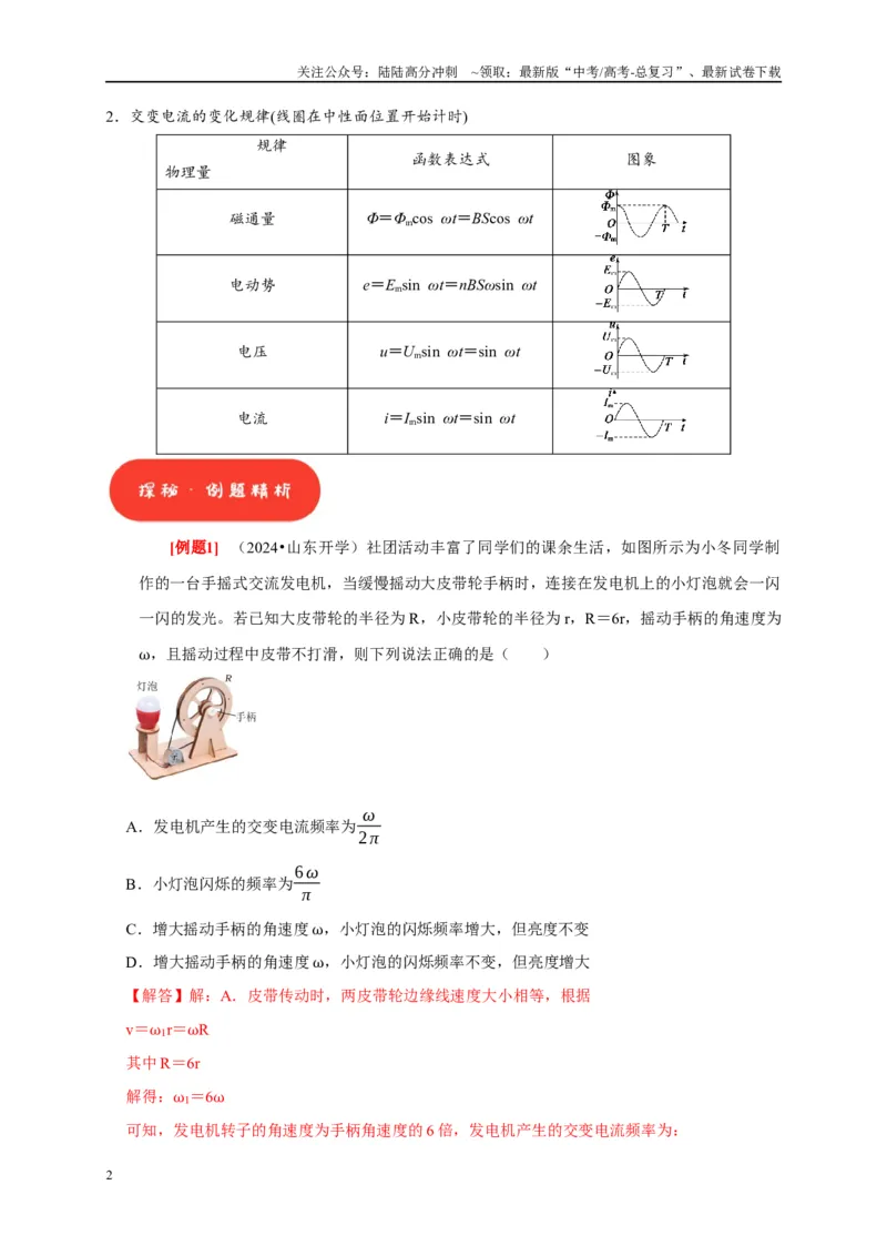 《第25讲　交变电流的产生和描述（解析版）_04-物理-高考总复习_一轮复习_2025年_2025届高考物理一轮复习考点精讲精练（全国通用）_资料_1-资料》第2页预览