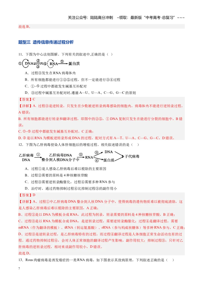 《第22讲基因的表达、基因与性状的关系（专项训练）（安徽专用）（教师版）_06-生物-高考总复习_一轮复习_2026年-生物高考一轮复习_2026年高考生物一轮课件+讲义+练习（安徽专用）-G326》第7页预览