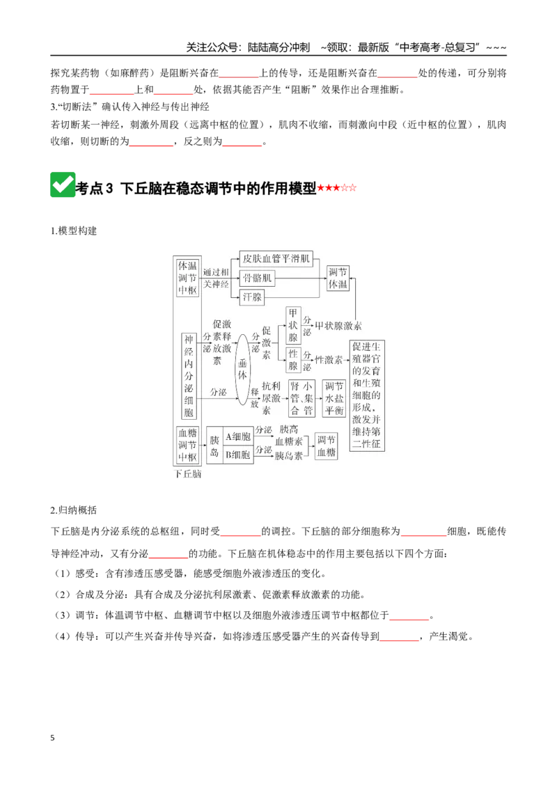 《第30讲动物生命活动调节的综合分析（知识清单）（全国通用）（学生版）_06-生物-高考总复习_一轮复习_2026年-生物高考一轮复习_2026版_第八单元稳态与调节》第5页预览