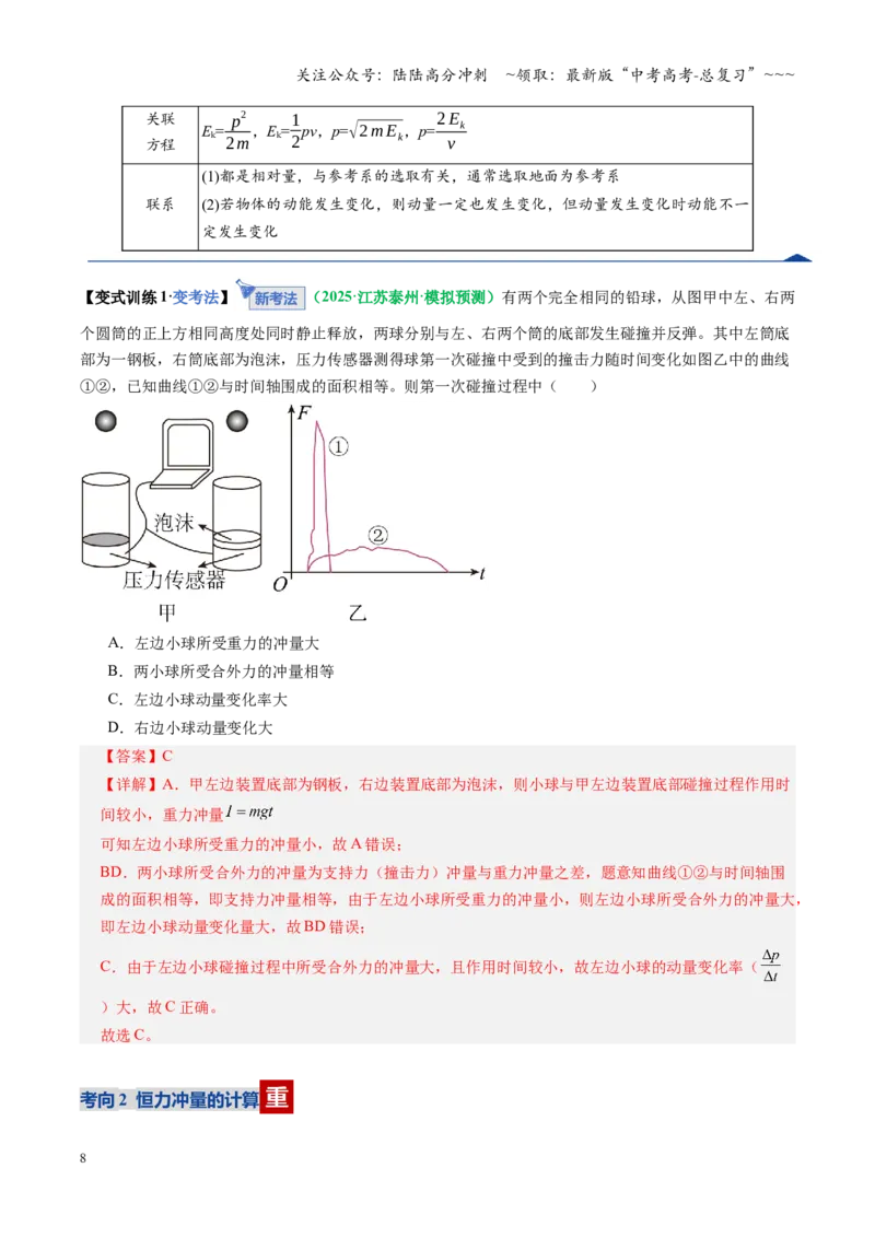 《第25讲动量和动量定理（复习讲义）（全国通用）（教师版）_04-物理-高考总复习_一轮复习_2026年-物理高考一轮复习_2026年高考物理一轮复习讲义+练习+课件（新教材新高考）-G55_2026版》第8页预览