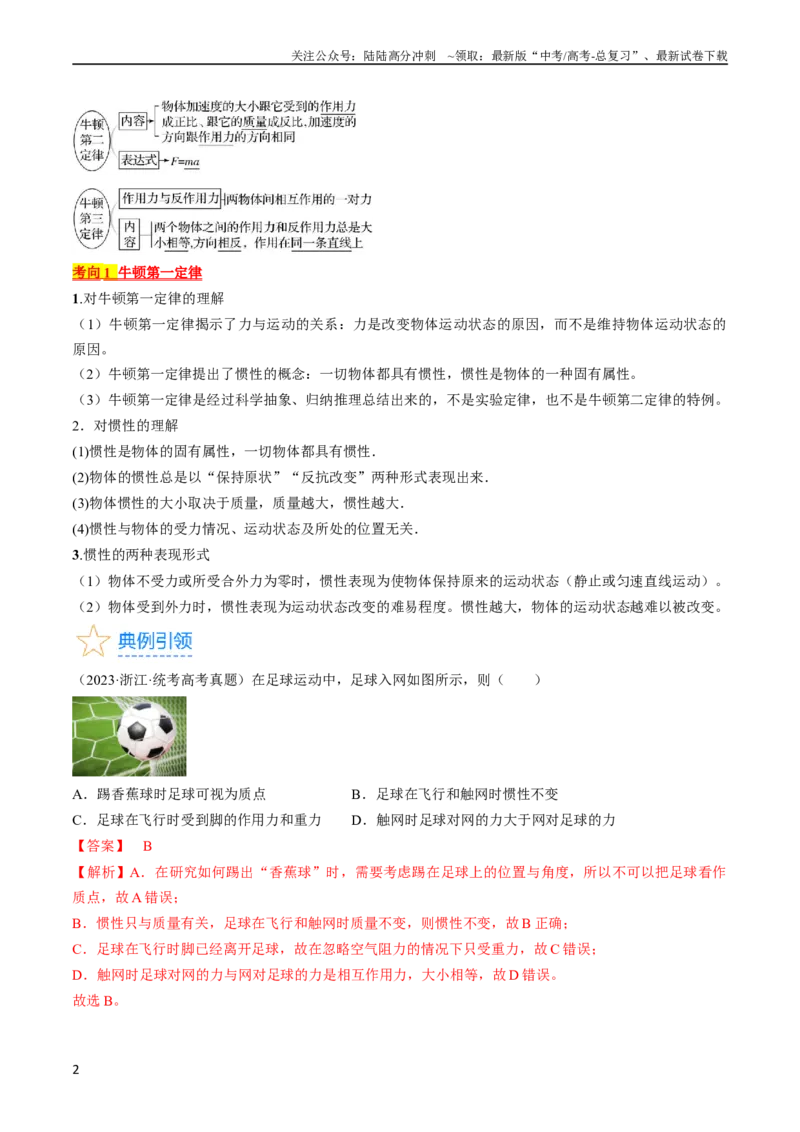 《考点10牛顿运动定律（解析版）_04-物理-高考总复习_一轮复习_2024年_2024年高考物理一轮复习考点帮（全国通用）_答案解析版》第2页预览
