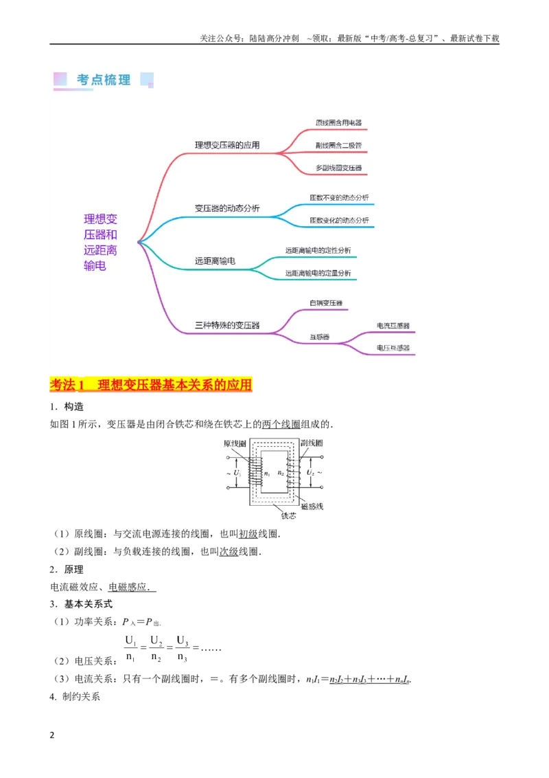 《考点54理想变压器和远距离输电（核心考点精讲+分层精练)解析版_04-物理-高考总复习_一轮复习_2024年_2024年高考物理一轮复习考点帮（新高考专用）》第2页预览