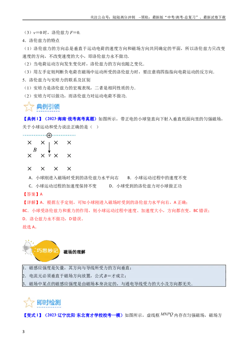 《考点46磁场对运动电荷的作用（核心考点精讲+分层精练）解析版_04-物理-高考总复习_一轮复习_2024年_2024年高考物理一轮复习考点帮（新高考专用）》第3页预览