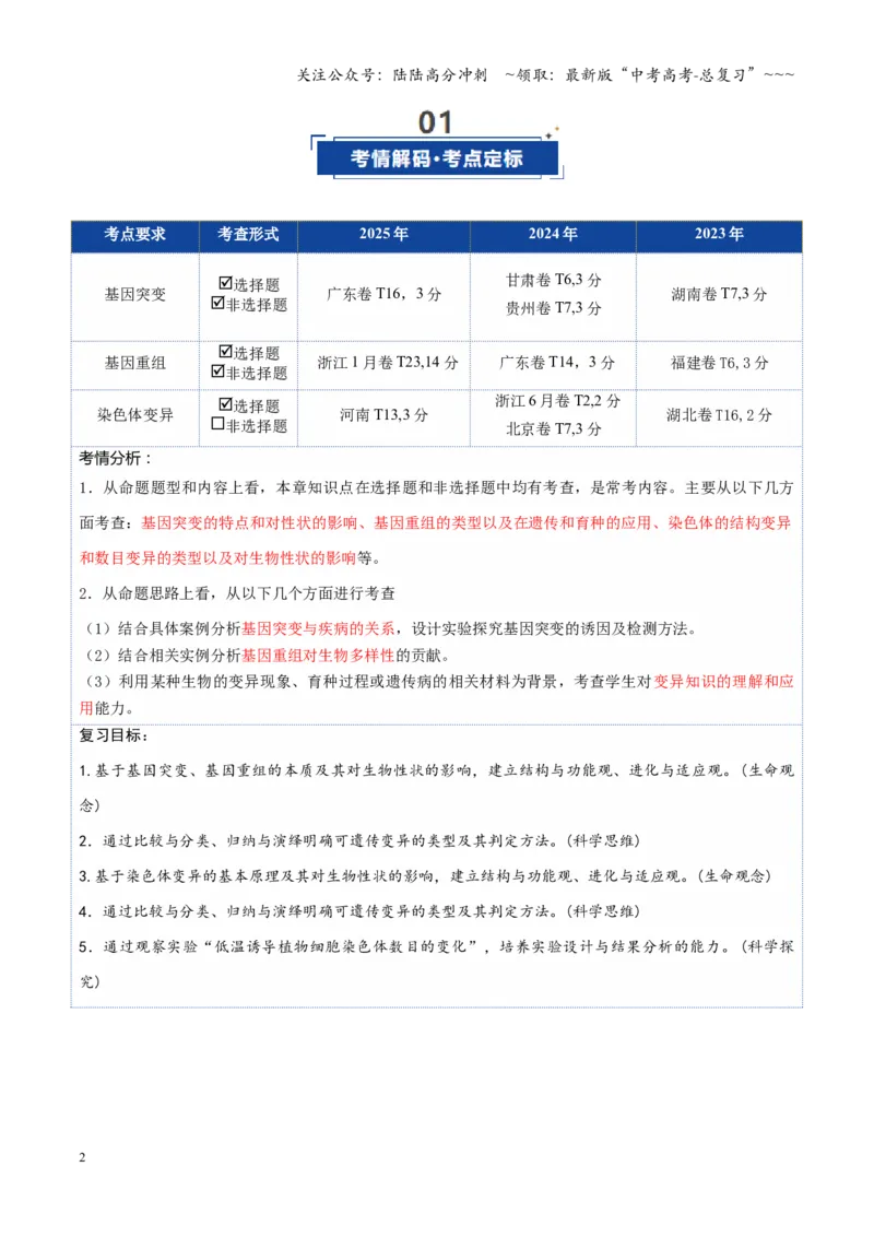 《第22讲生物的变异（复习讲义）（全国通用）（学生版）_06-生物-高考总复习_一轮复习_2026年-生物高考一轮复习_2026年高考生物一轮复习讲义+练习+课件（新教材新高考）-G55_2026版》第2页预览