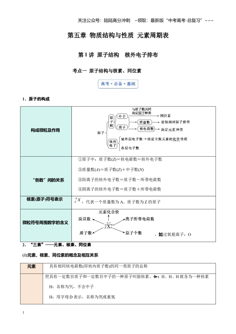 《第五章第1讲原子结构核外电子排布（讲义及教师版）_05-化学-高考总复习_一轮复习_2026年-化学高考一轮复习_2026年高考化学大一轮复习-G354_资料》第1页预览