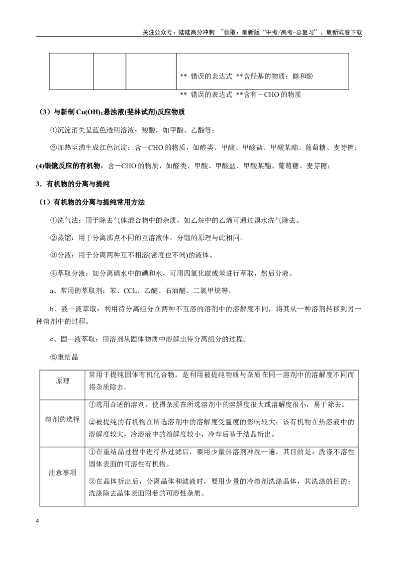 《考点63常见有机物的检验、鉴别、分离与提纯（学生版）（新教材新高考）_05-化学-高考总复习_一轮复习_2025年_2025年高考化学一轮·考点讲义练习复习讲义（新教材新高考）_资料》第4页预览