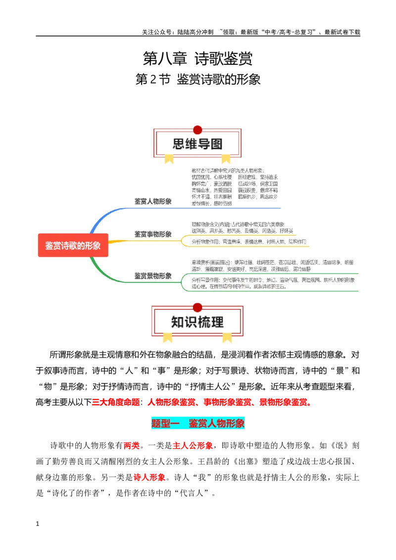 《第2节鉴赏诗歌的形象-2024年高考语文一轮复习知识清单（全国通用）（原卷版）_一轮复习_2024年_2024年高考语文一轮复习知识清单梳理典例全国通用_第8章古代诗歌鉴赏》第1页预览