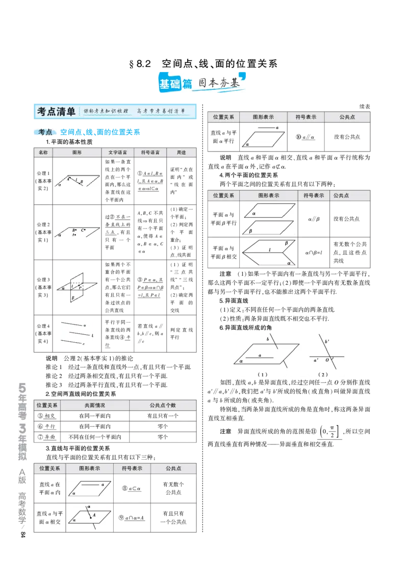 《1_8.2专题考点精析（解释：22版53A对应专题讲解pdf文件）(1)_2023版教学资源包_2023版新高考版高考总复习数学5·3A版_24_专题八82空间点、线、面的位置关系_6_专题考点精析》第1页预览